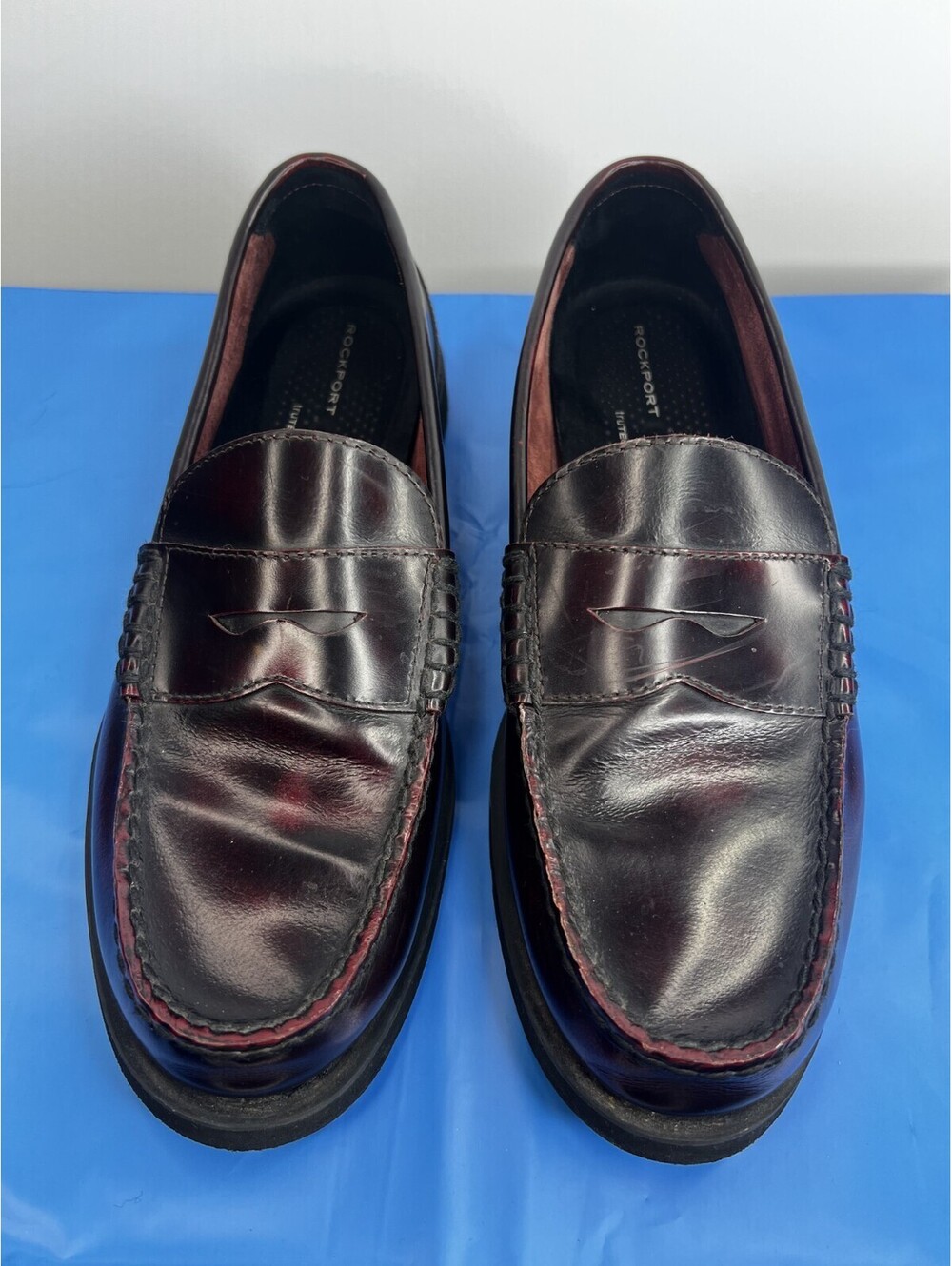 Rockport Men’s 10.5 Penny Loafers Burgundy Oxblood Leather truTECH Comfort Shoes
